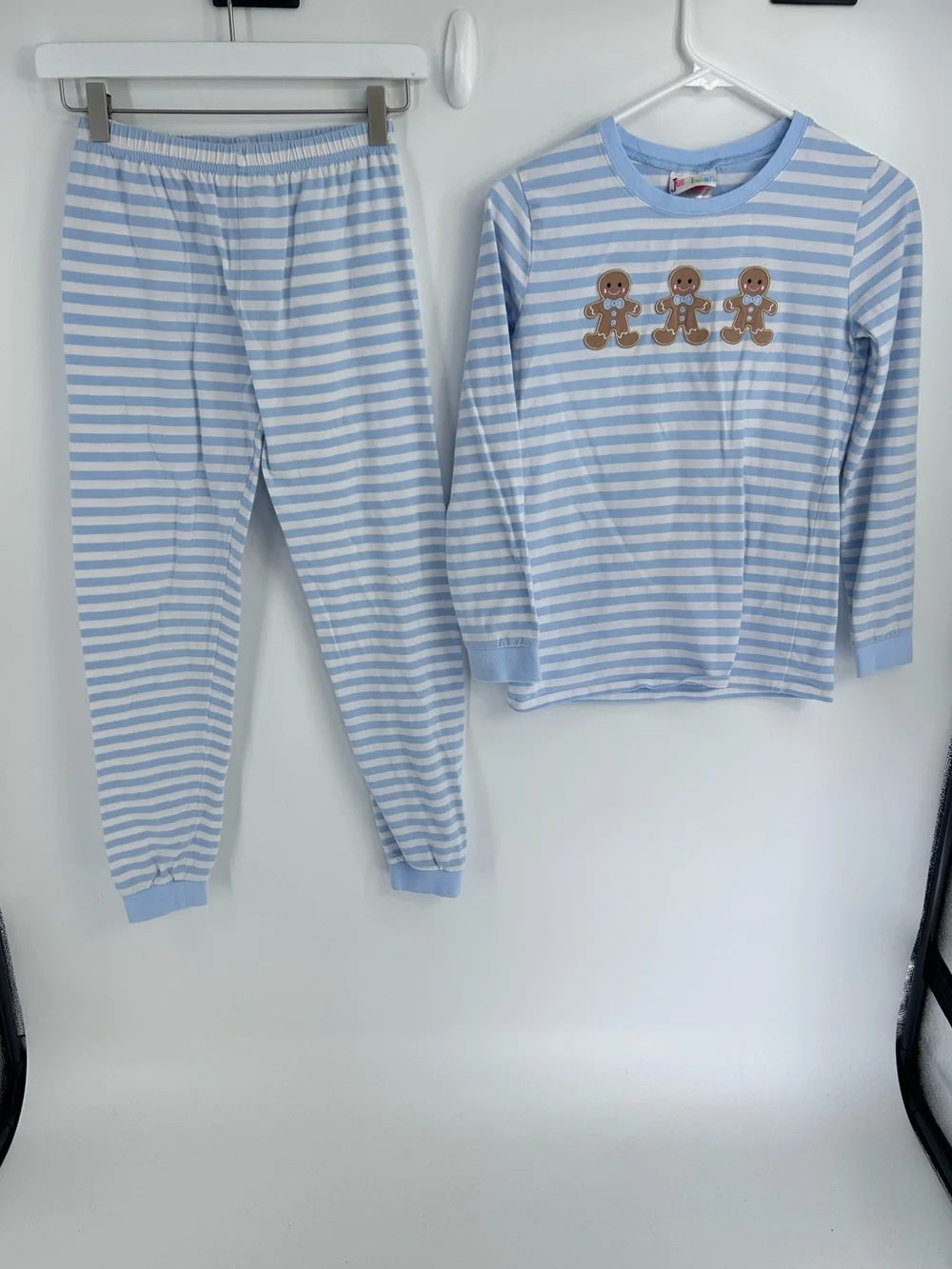 Jellybean by Smock Candy Light Blue Striped Gingerbread Pajama Set - Size 14